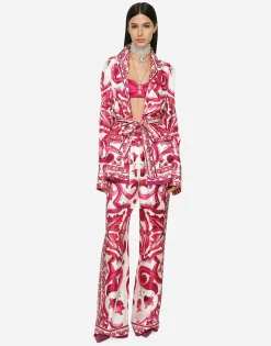 Majolica-print twill pajama shirt