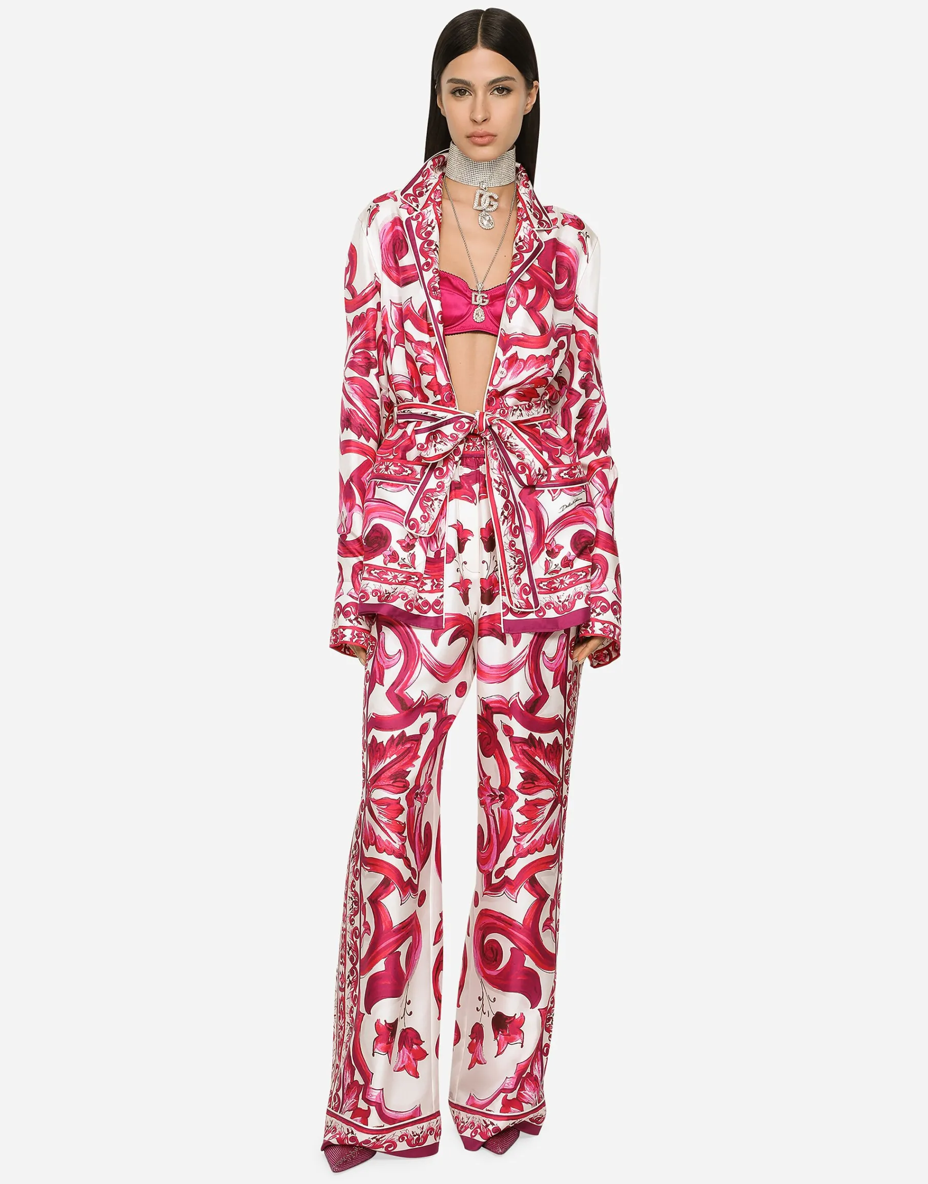 Majolica-print twill pajama shirt