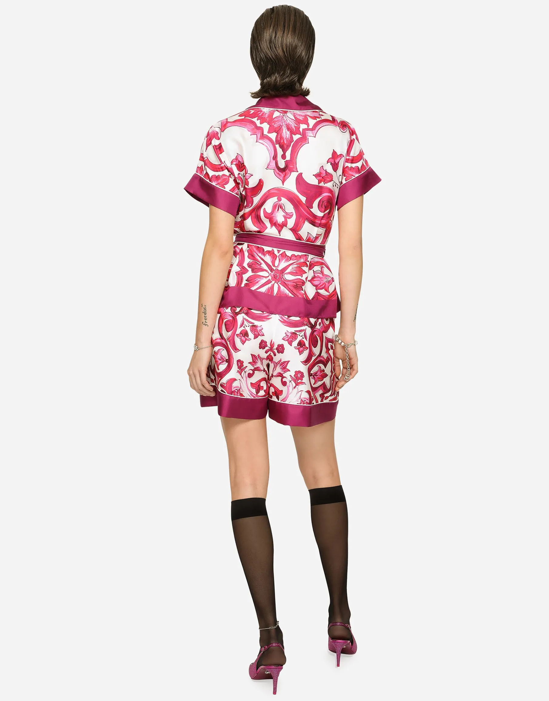 Majolica-print twill pajama shorts