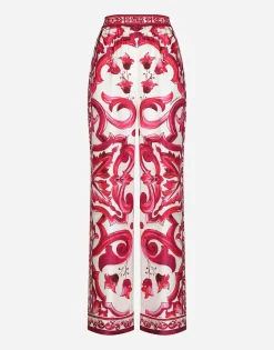 Majolica-print twill pants
