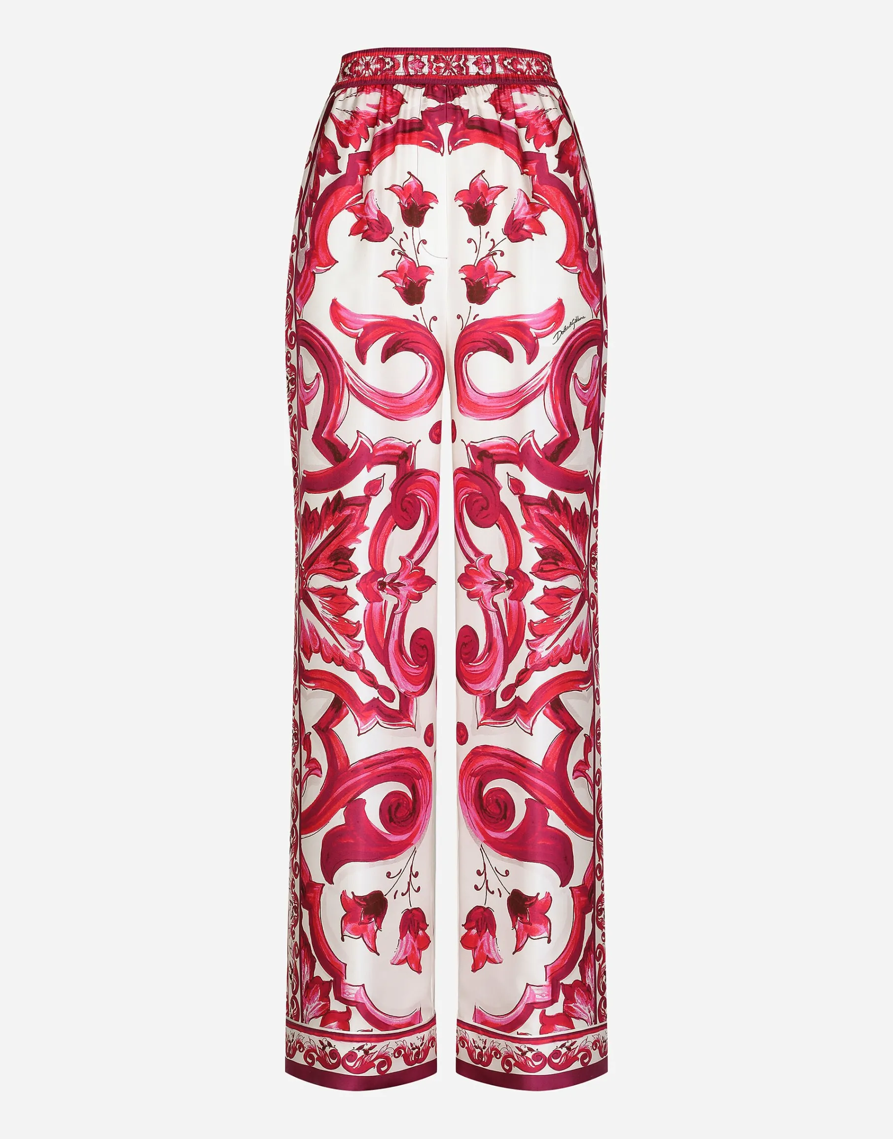 Majolica-print twill pants