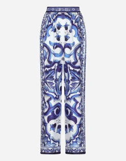 Majolica-print twill pants