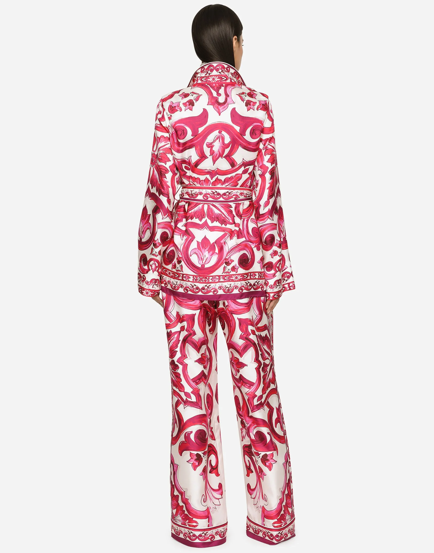 Majolica-print twill pants