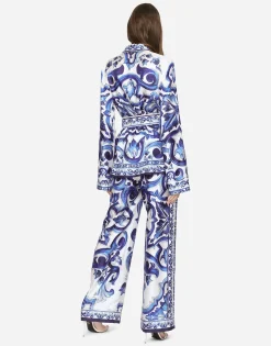 Majolica-print twill pants