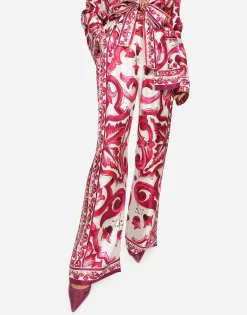 Majolica-print twill pants