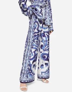 Majolica-print twill pants