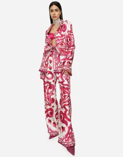 Majolica-print twill pants