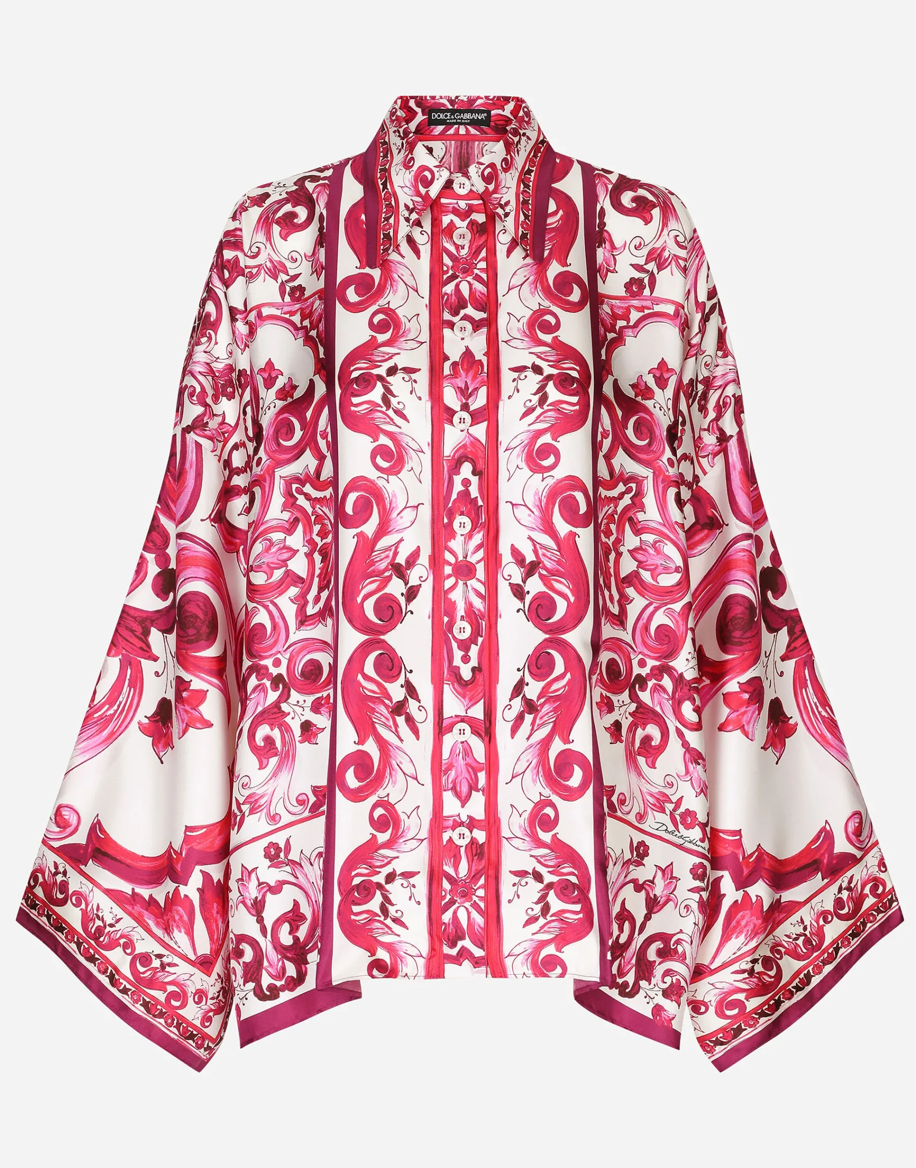 Majolica-print twill shirt with slits