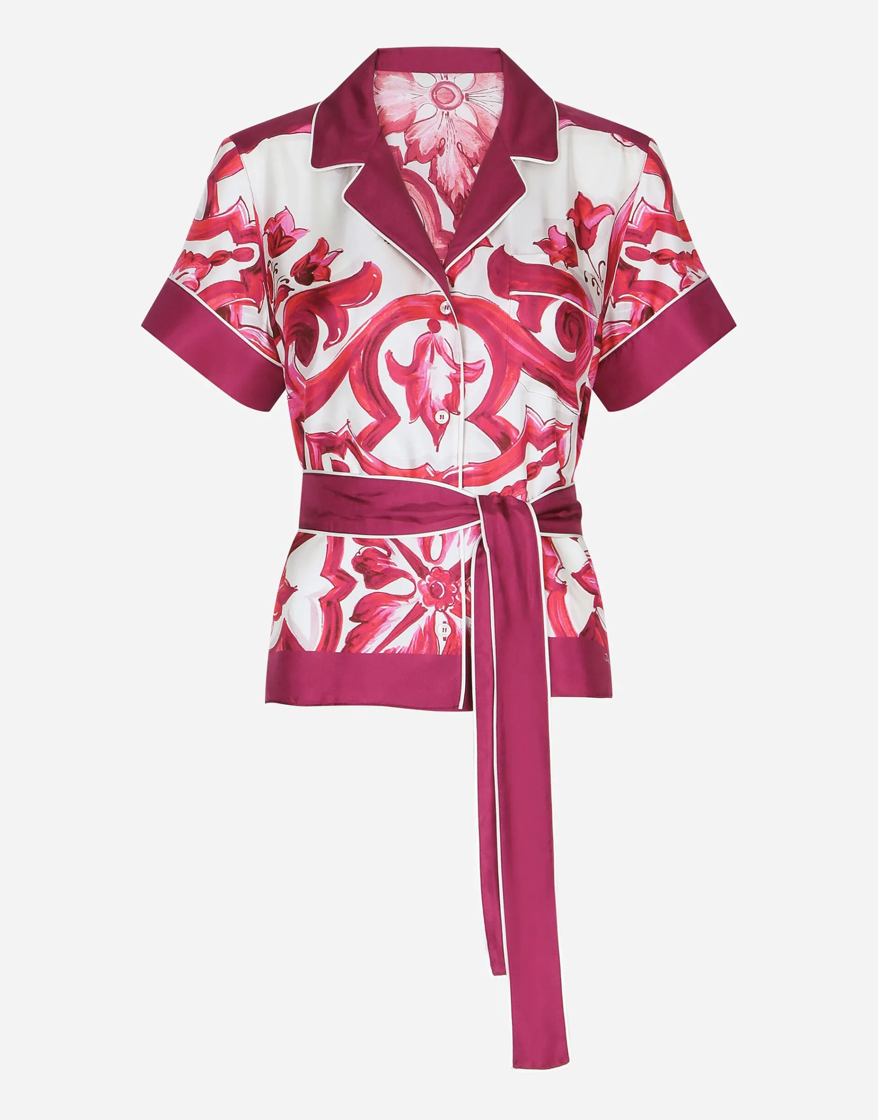 Majolica-print twill shirt with belt