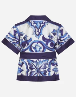 Majolica-print twill shirt