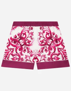 Majolica-print twill shorts