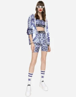 Majolica-print windbreaker with hood