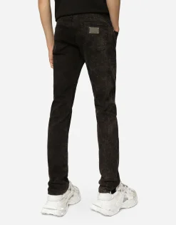 Marble-effect skinny stretch jeans