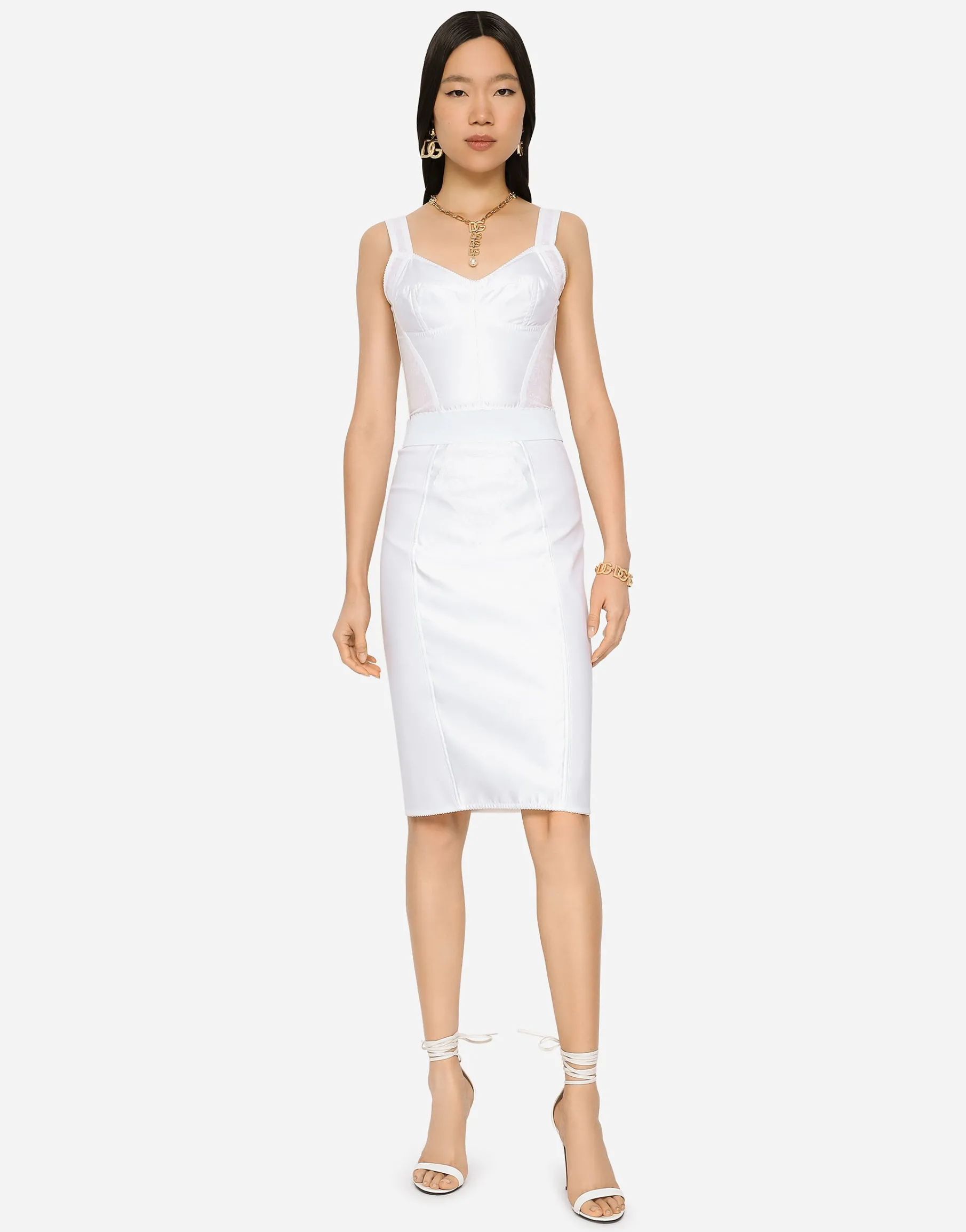 Marquisette and satin skirt with corset details