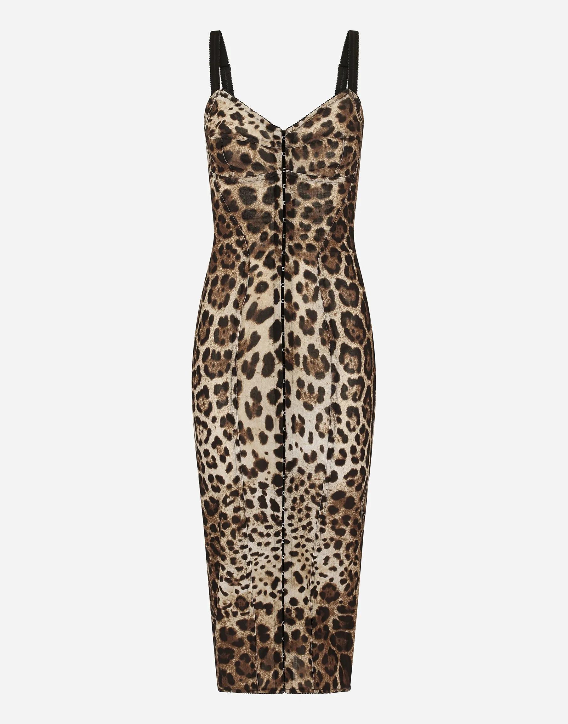 Marquisette calf-length dress with leopard print