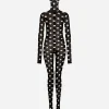 Marquisette jumpsuit with hood and logo print