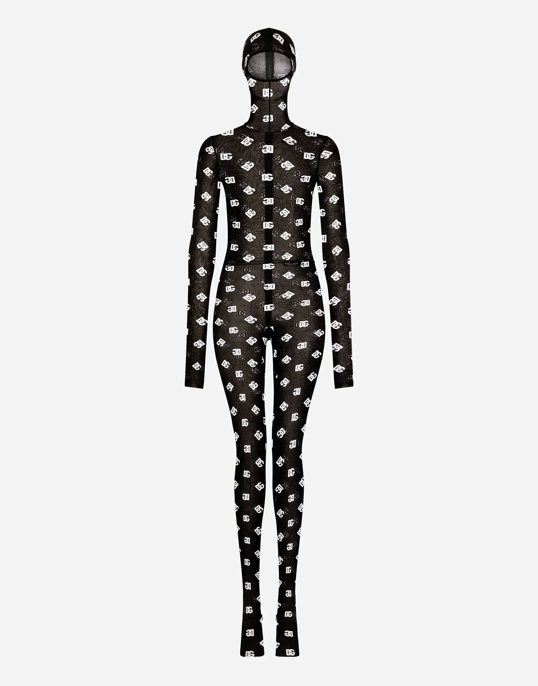 Marquisette jumpsuit with hood and logo print