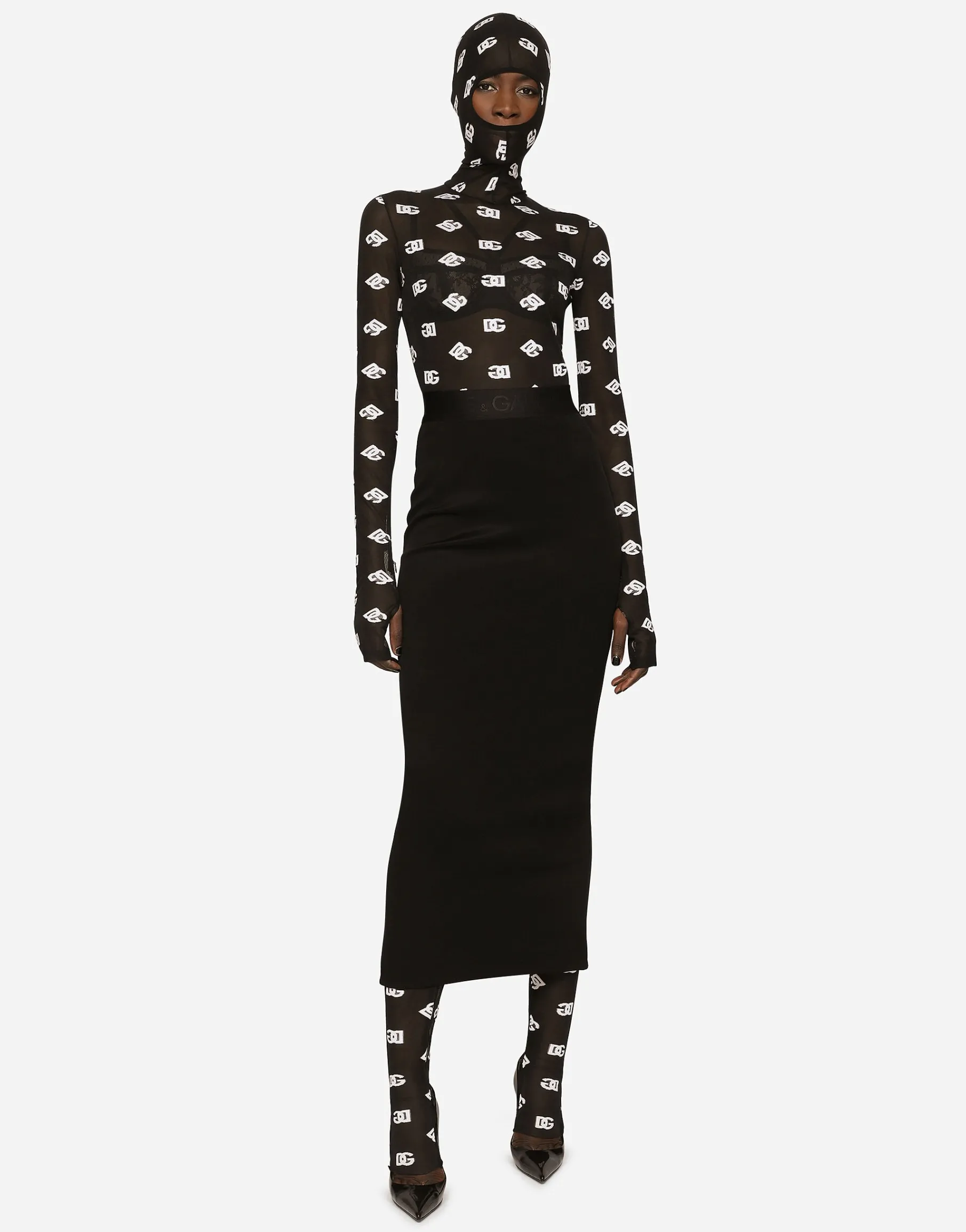 Marquisette jumpsuit with hood and logo print