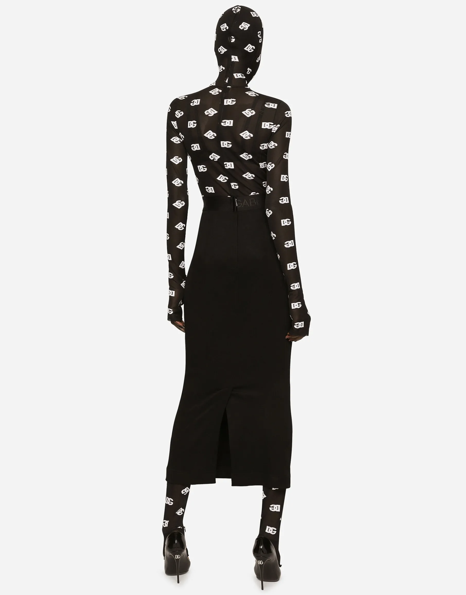 Marquisette jumpsuit with hood and logo print