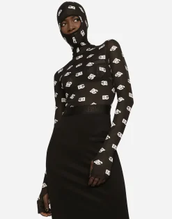 Marquisette jumpsuit with hood and logo print