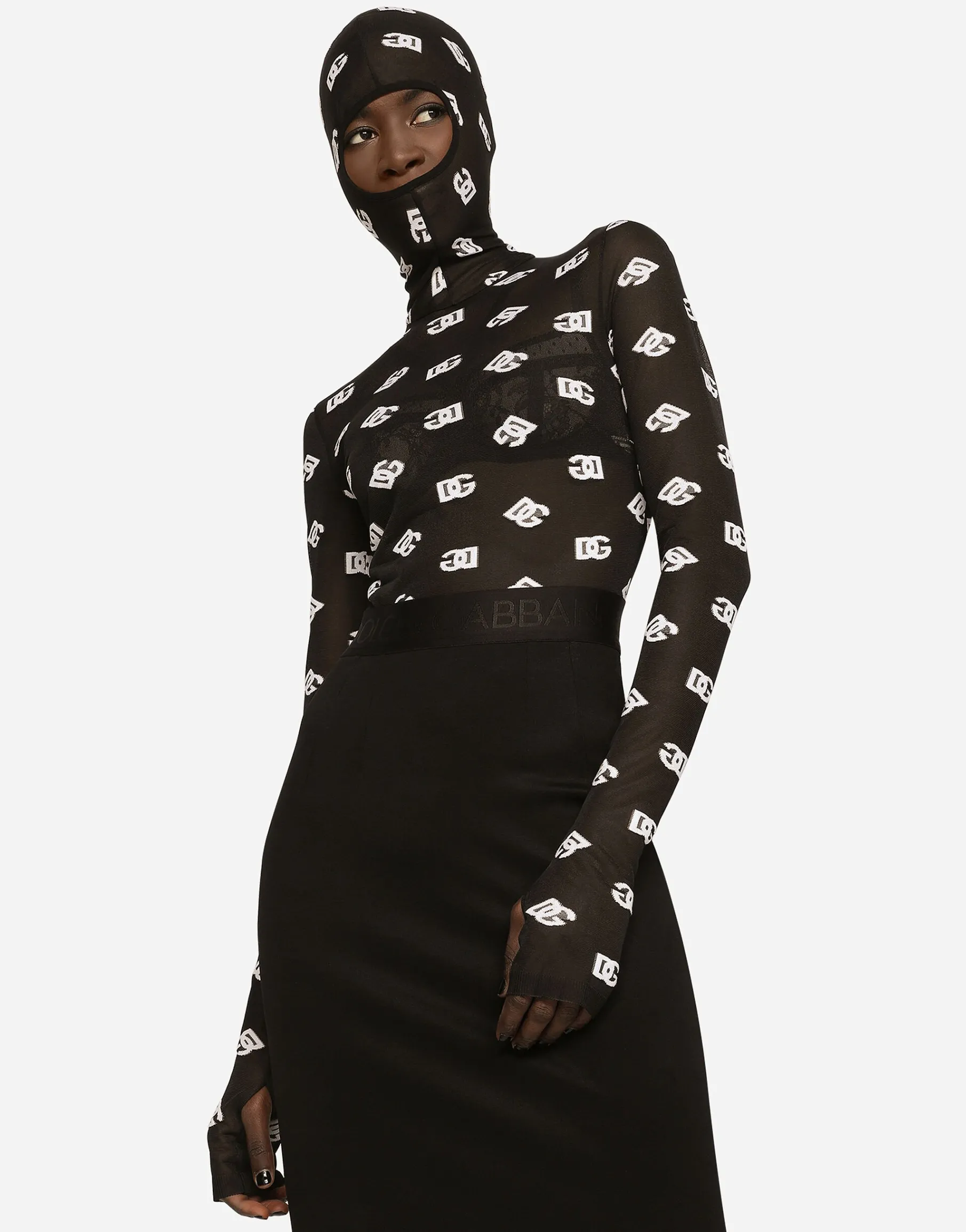 Marquisette jumpsuit with hood and logo print