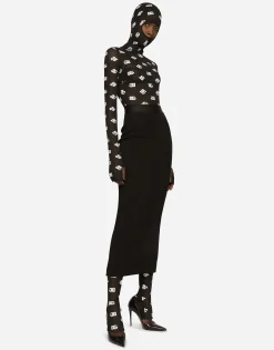 Marquisette jumpsuit with hood and logo print
