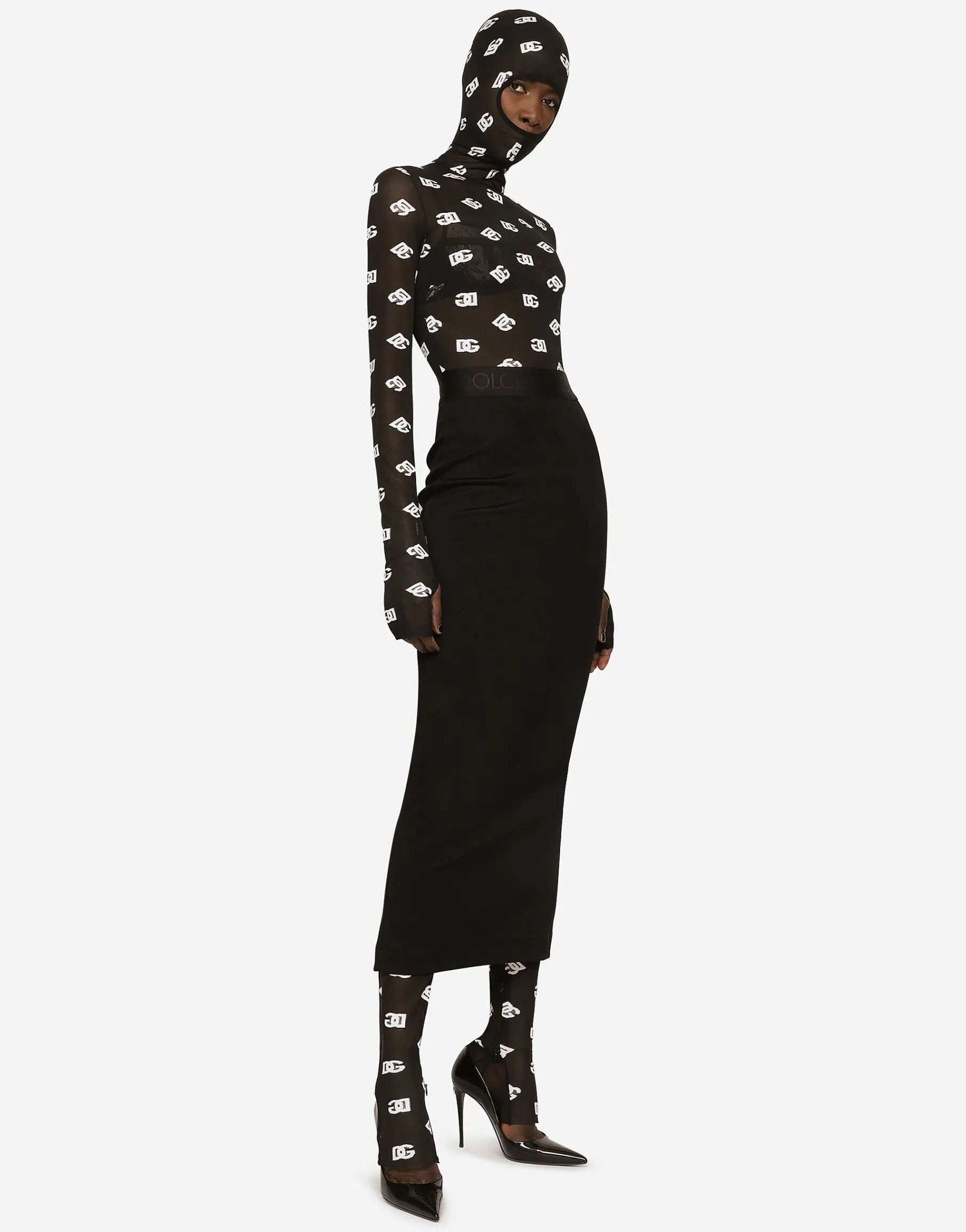 Marquisette jumpsuit with hood and logo print