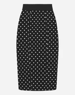 Marquisette pencil skirt with polka-dot print and corset details