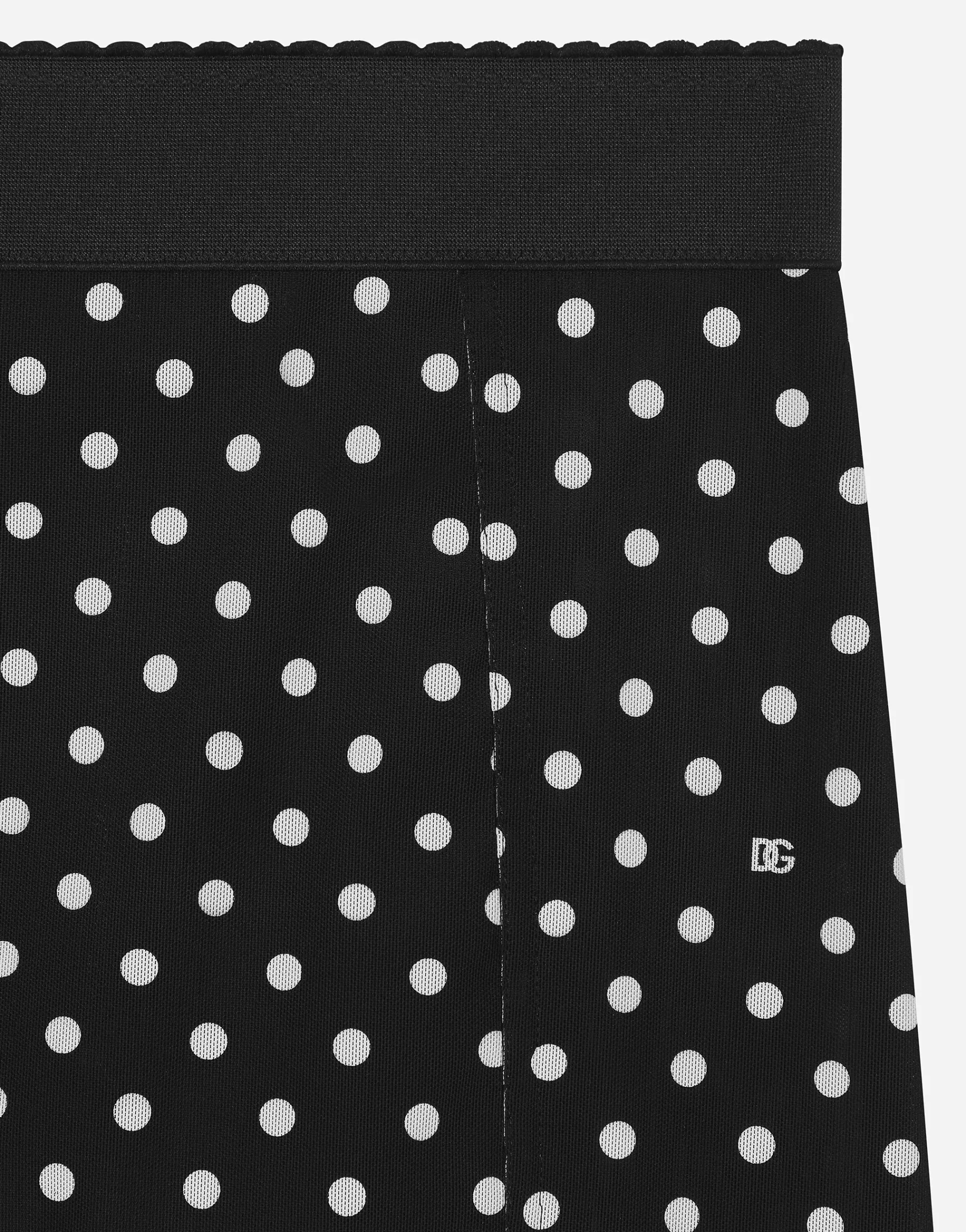 Marquisette pencil skirt with polka-dot print and corset details