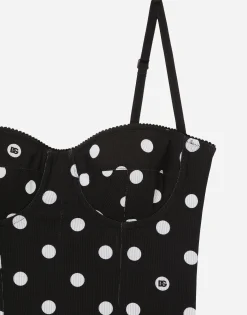 Marquisette sheath dress with polka-dot print and corset details