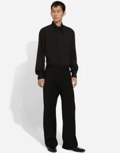 Martini-fit shirt with rhinestone embroidery