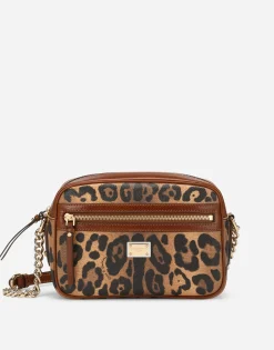 Medium crossbody bag in leopard-print Crespo with branded plate