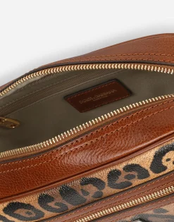 Medium crossbody bag in leopard-print Crespo with branded plate