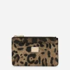 Medium leopard-print polished calfskin card holder with zipper
