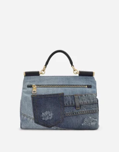 Medium patchwork denim Sicily soft bag with embroidery