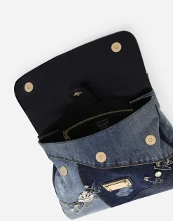 Medium patchwork denim Sicily soft bag with embroidery