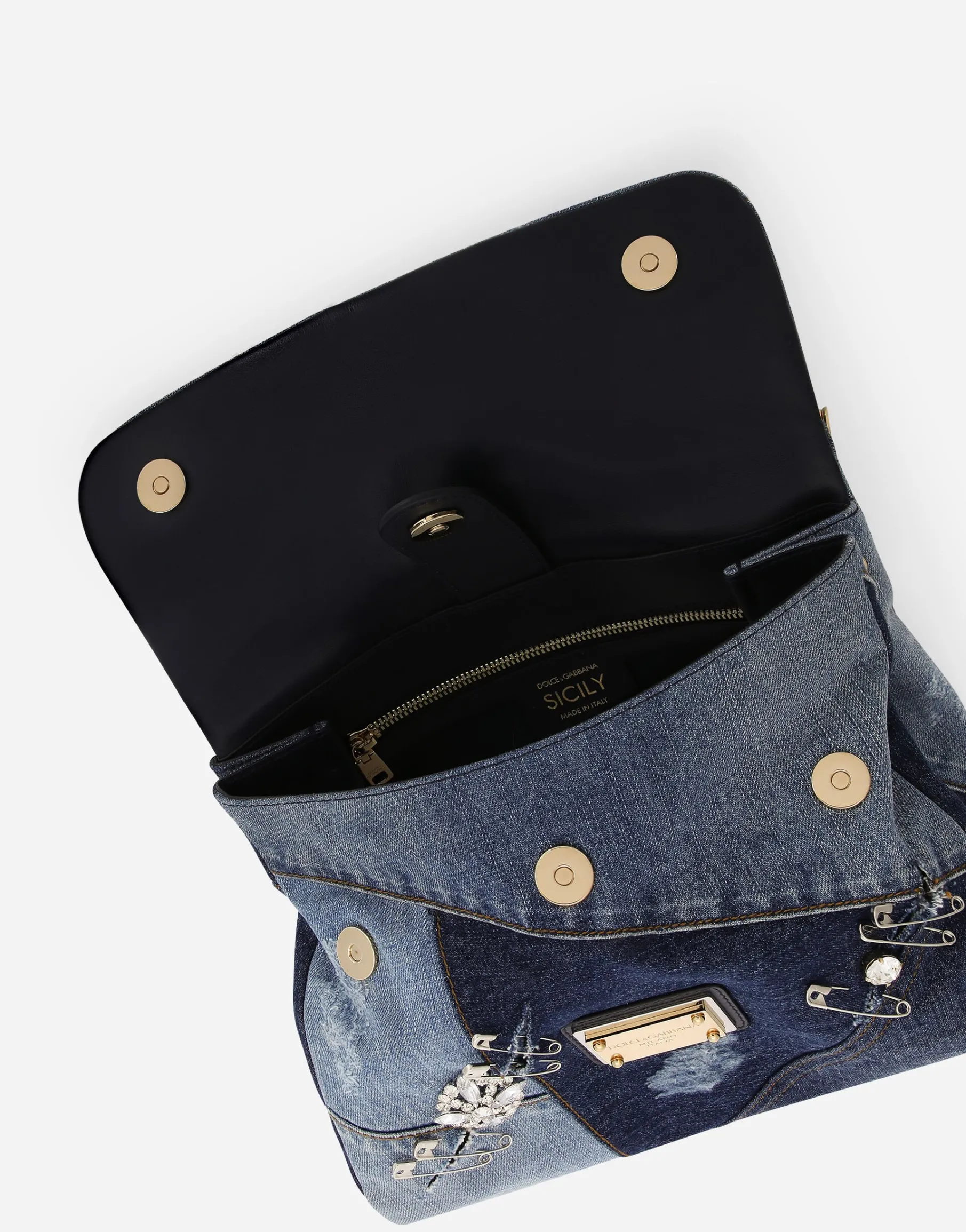 Medium patchwork denim Sicily soft bag with embroidery