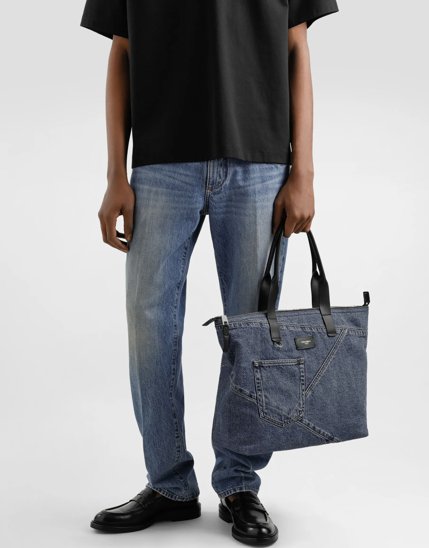 Medium shopper in patchwork denim