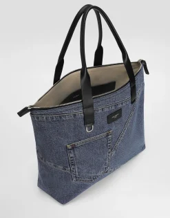 Medium shopper in patchwork denim