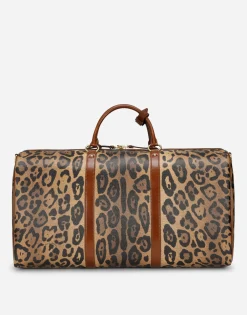 Medium travel bag in leopard-print Crespo with branded plate