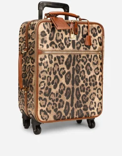 Medium trolley in leopard-print Crespo with branded plate
