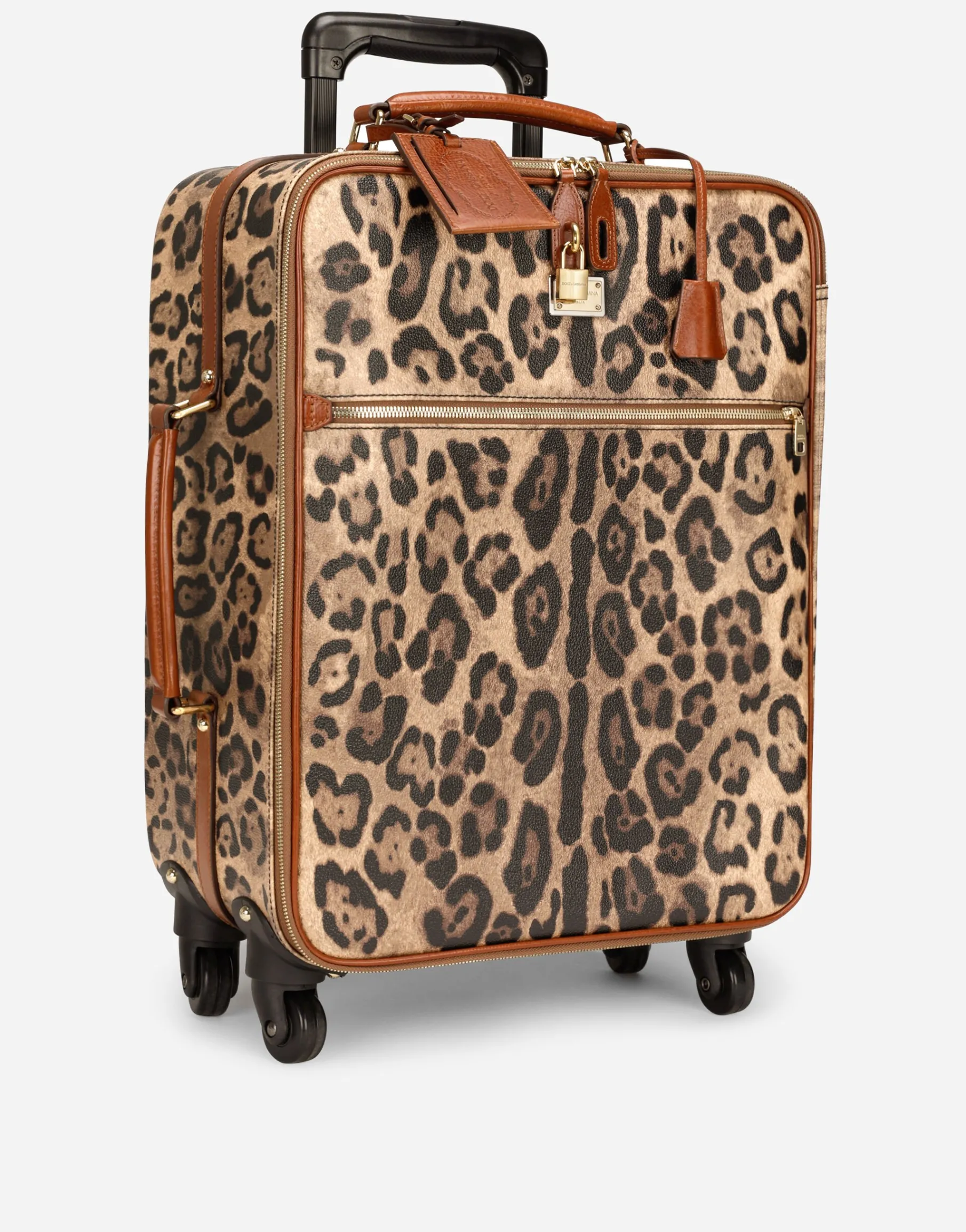 Medium trolley in leopard-print Crespo with branded plate