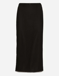 Mesh calf-length pencil skirt
