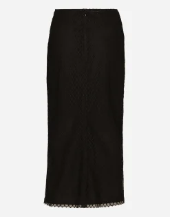 Mesh calf-length pencil skirt