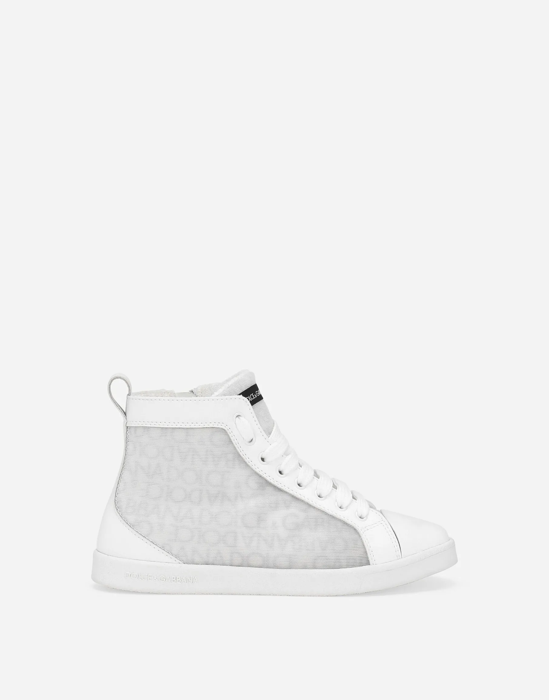 Mesh high-top sneakers with Dolce&Gabbana logo print