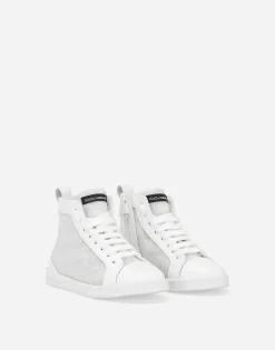 Mesh high-top sneakers with Dolce&Gabbana logo print