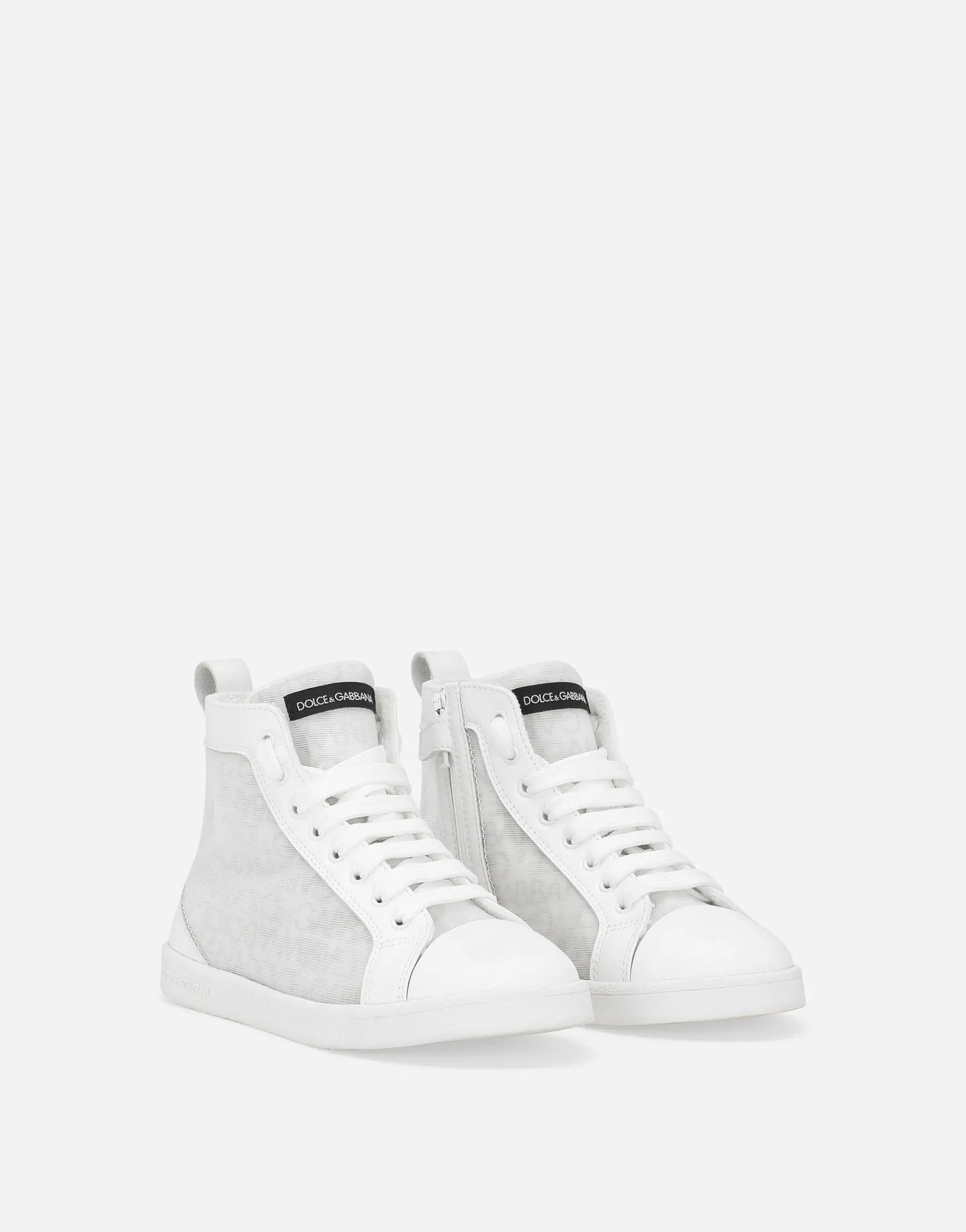 Mesh high-top sneakers with Dolce&Gabbana logo print