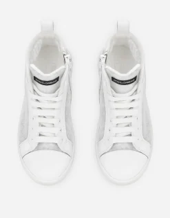 Mesh high-top sneakers with Dolce&Gabbana logo print