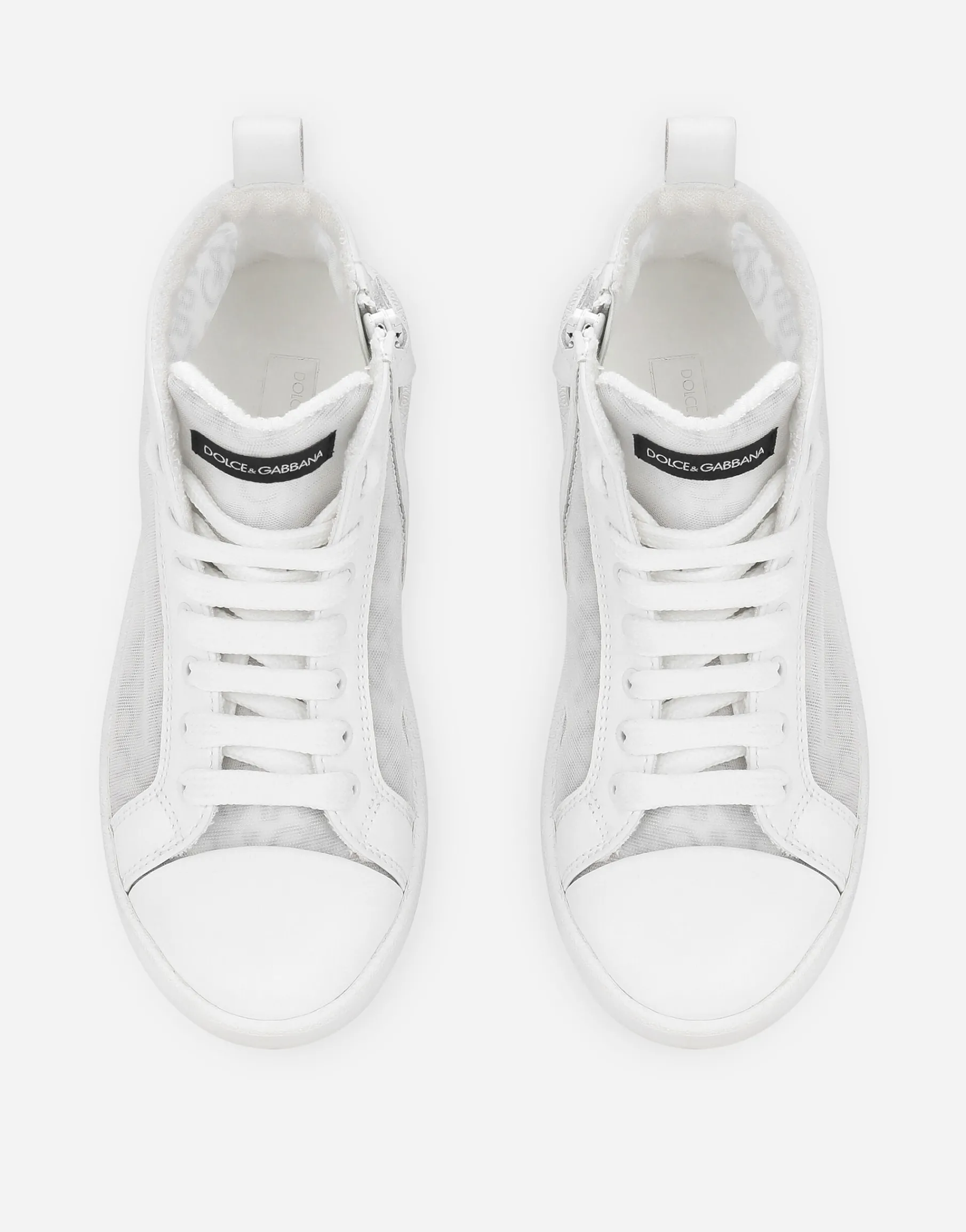Mesh high-top sneakers with Dolce&Gabbana logo print