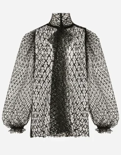 Mesh pussy-bow blouse
